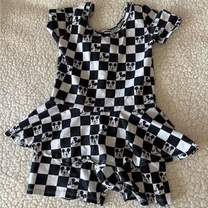 Black & White Checkered Kids One-Piece Bodysuit with Character Print